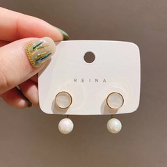 Korean round shell bright pearl rear hanging earrings S925 silver needle semicircle earrings wholesale nihaojewelry