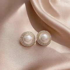 korean exaggerated sweet pearl earring circle diamond  silver needle earrings wholesale nihaojewelry