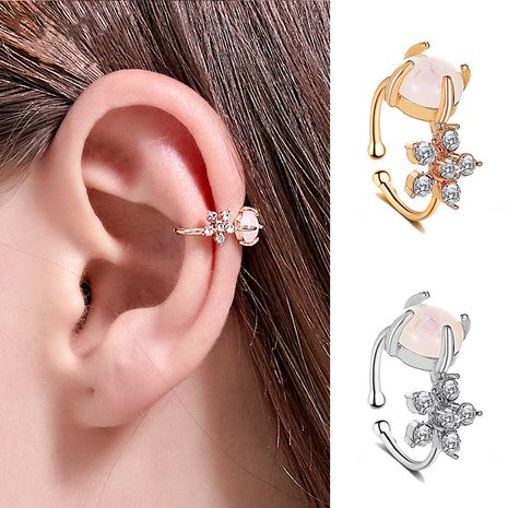 Korean new flash diamond flower earrings sweet pink glass beads ear clip painless ear bone clip wholesale nihaojewelry's discount tags