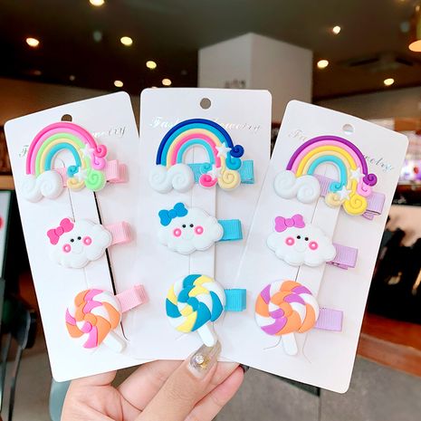 Korean children's rainbow cloud lollipop hairpin set cute girl hairpin duckbill clip hair accessories wholesale nihaojewelry NHNA230060's discount tags