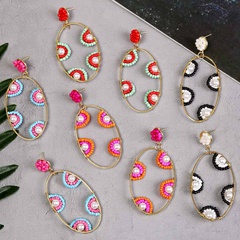 Trend ige europäische und amerikanische übertriebene geometrische ovale hand gefertigte Reis perlen ohrringe grenz überschreitende personal isierte gewebte Perlen ohrringe Schmuck