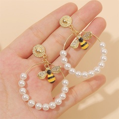 Boucles d'oreilles géométriques à la main chaîne perle abeille insectes boucles d'oreilles exagérées bijoux en gros nihaojewelry