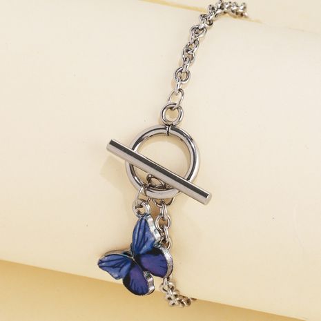40132 Nischen Design Sinn Koreanischer blauer Schmetterling Ein-Wort-Knopf-Armband ins Super-Feuer Paar Freundin Armband Schmuck's discount tags
