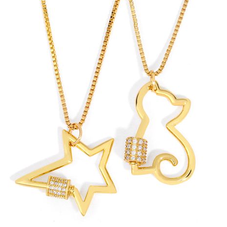 collier mignon chat animal pendentif collier pentagramme collier chaîne de clavicule en gros nihaojewelry's discount tags