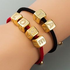 Bracelet explosion bracelet alphabet bracelet brass micro-inlay couple red rope pull DIY jewelry wholesale nihaojewelry