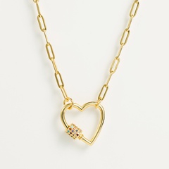 explosion jewelry hip-hop punk heart-shaped pendant necklace Baku chain micro-set color neck chain wholesale nihaojewelry