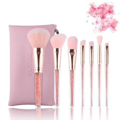 7 pieces Crystal Makeup Brushes Diamond Plastic Handle Artificial Fiber Pink Bag Makeup Tools wholesale nihaojewelry NHAY222509's discount tags