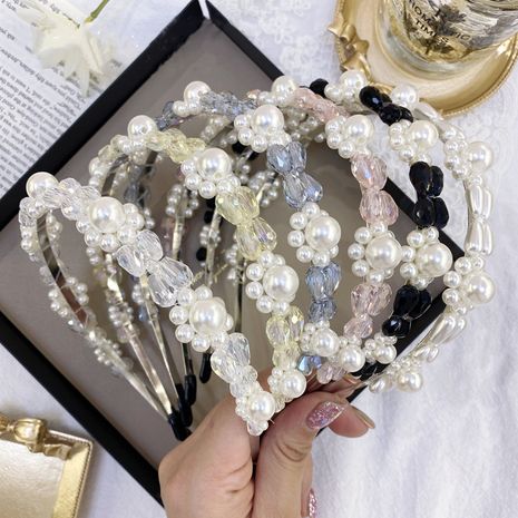 Korean fashion pearl hair band French crystal flower Baroque bride thin headband   wholesale nihaojewelry's discount tags