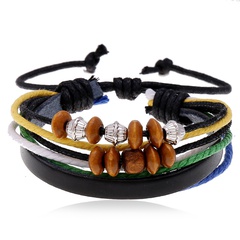 Hot Sell Beaded Leather Bracelet Hand Woven Multilayer Hemp Rope Wooden Bead Bracelet wholesale nihaojewelry