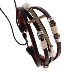 Hot Sale Beaded Leather Bracelet Retro Woven Bronze Cross Bracelet wholesale nihaojewelry