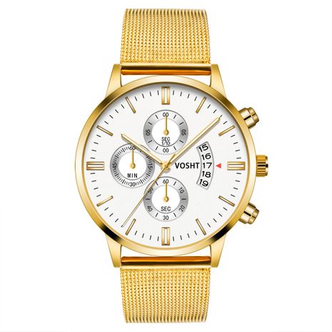 Reloj de correa de malla para hombre de tres ojos de moda Reloj de cuarzo de calendario para hombre Reloj de negocios simple de estilo británico's discount tags