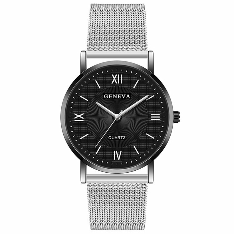 Simple Geneva mesh belt watch male Geneva Roman scale quartz mens watch ...