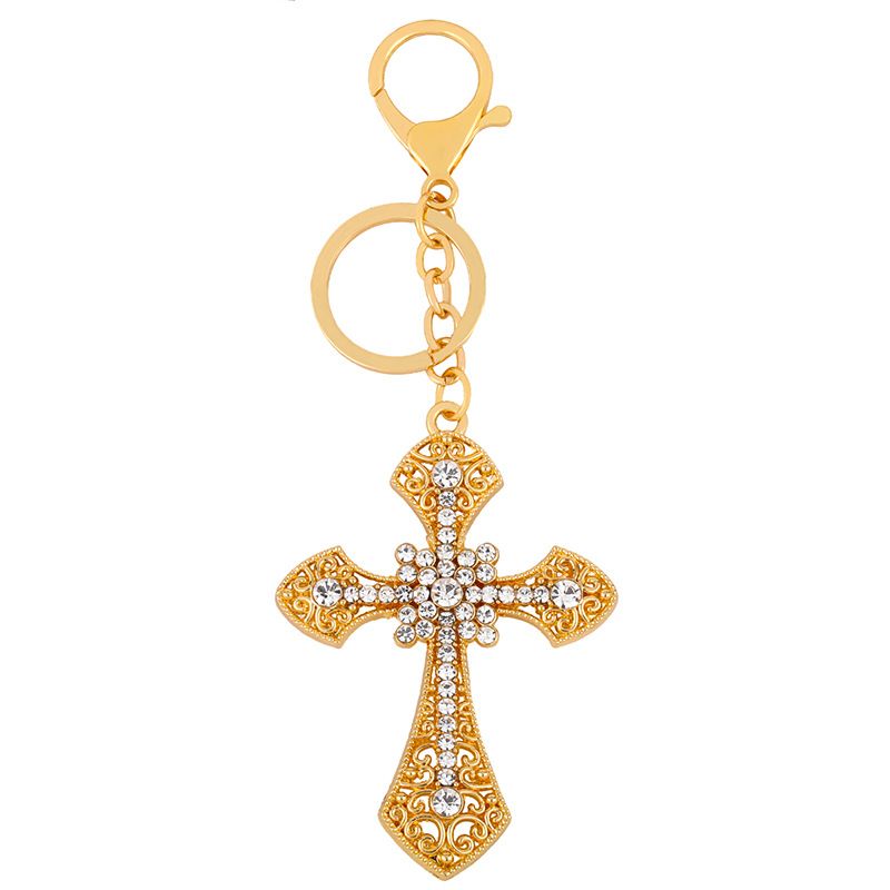 fashion simple zircon cross metal keychain  best selling car bag ornament keychain nihaojewelry wholesale