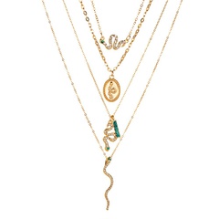 nouveau collier personnalité collier multicouche serpent serpent quatre couches ovale en forme de serpent pendentif avec diamant en forme de serpent collier en gros nihaojewelry