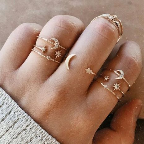 fashion new moon and star rings set 7 piece set creative retro wedding joint ring wholesale niihaojewelry's discount tags