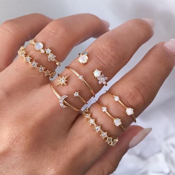 star crescent ring 9 piece set creative retro simple alloy joint ring wholesale niihaojewelry