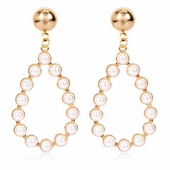 Creative minimalist personality geometric oval alloy inlaid pearl earrings retro earrings wholesale nihaojewelry