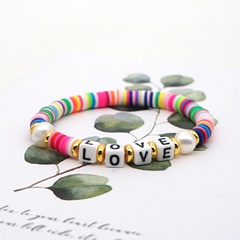 original simple Pearls natural pearl hand-woven love LOVE colorful soft clay clay bracelet wholesale nihaojewelry
