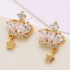 Korean fashion micro-set zircon crown personality temperament earrings wholesale nihaojewelry