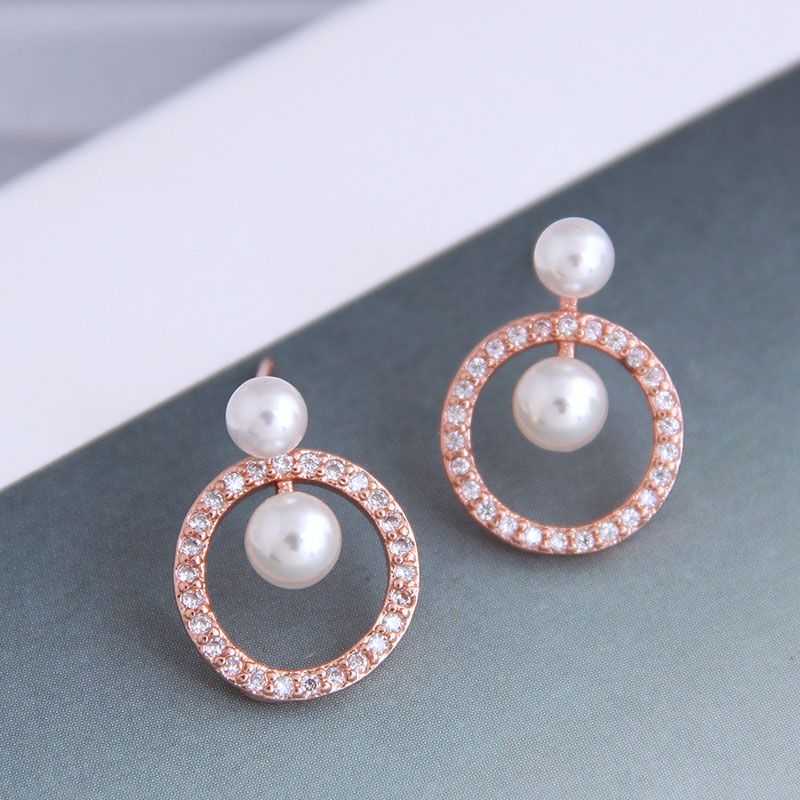 exquisite Korean fashion microset zircon pearl wild simple ring personality temperament earrings wholesale nihaojewelry