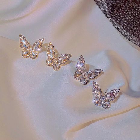 S925 sterling silver needle retro  style butterfly earrings rhinestone glittering small earrings new temperament super fairy earrings wholesale nihaojewelry's discount tags