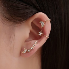 earless pierced earrings inlaid with diamonds stars and moon 3 sets of ear clips tide earrings earrings wholesale nihaojewelry