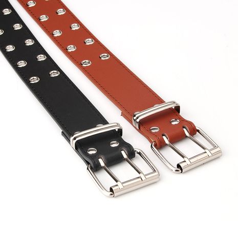 Korean women's casual belt new punk style belt double row corn eye hollow wide belt wholesale nihaojewelry NHJN230747's discount tags