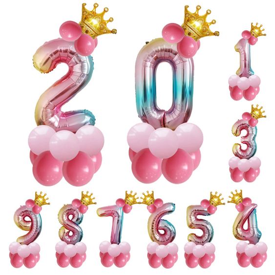 Nouveau Ballon Degrade Numerique Couronne Anniversaire Fete Aluminium Film Ballon 32 Pouces Ballon En Gros Nihaojewerly