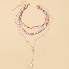 Bohemian handmade soft clay flower multi-layer necklace fashion shell three-layer pendant wholesale nihaojewelry