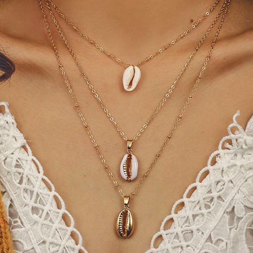 Bijoux Fantaisie Colliers | Bohme Collier Multicouche Mode Trois Couches Coquille Naturelle Pendentif Collier En Gros Nihaojewelry - DS43584
