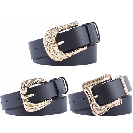 combination with black gold buckle belt ladies fashion pattern pin buckle decorative belt women wholesale nihaojewelry's discount tags