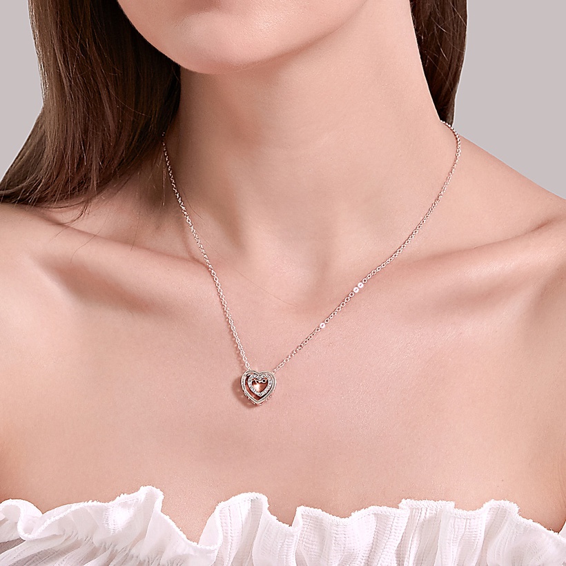 Bijoux Fantaisie Colliers | Simple Double Amour Collier Mode Plein Diamant Creux Cristal Pendentif Clavicule Chane Tendance En Gros Nihaojewelry - BD30624