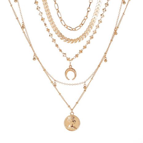 nouveau style Bohème 5 couches collier mode multicouche plaqué or lune pendentif collier en gros nihaojewelry's discount tags