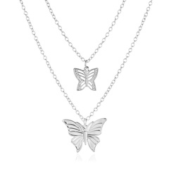 new fashion double butterfly necklace 2 layer hollow butterfly pendant clavicle chain wholesale nihaojewelry