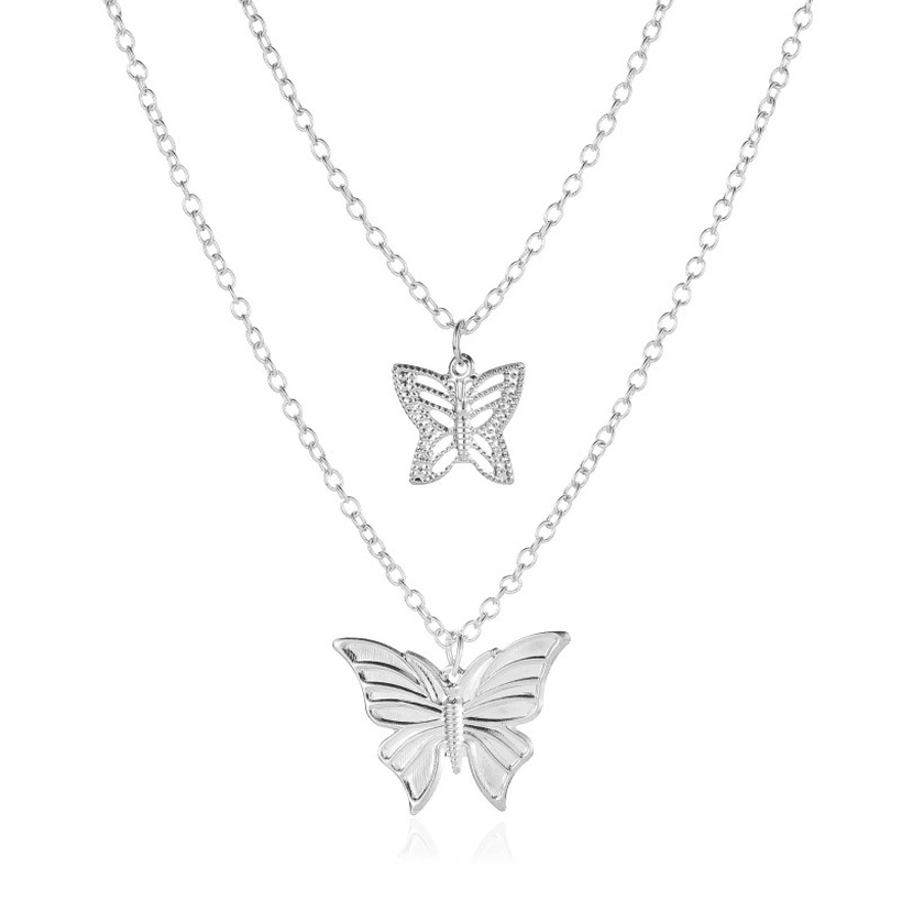 Bijoux Fantaisie Colliers | Nouvelle Mode Double Papillon Collier 2 Couche Creux Papillon Pendentif Chane De Clavicule En Gros Nihaojewelry - UJ66295