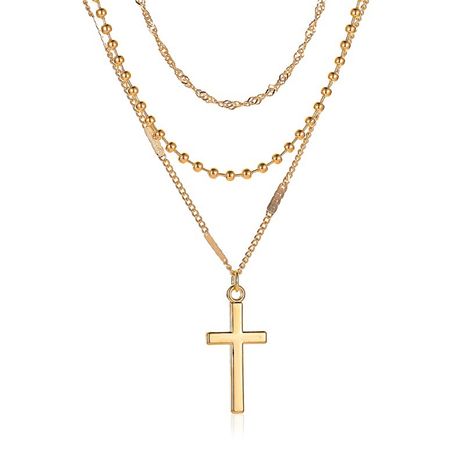 nouveau collier long multicouche croix collier féminin court métal trois couches chaîne de clavicule en gros nihaojewelry's discount tags