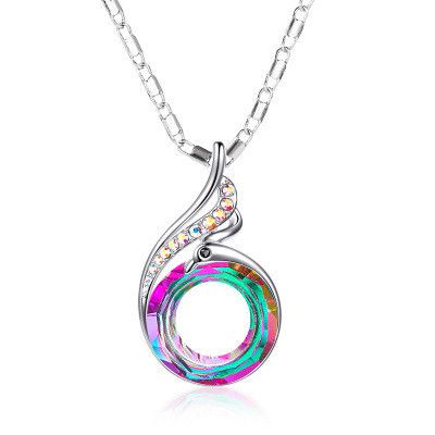 nouveau collier coloré cristal paon dégradé pendentif collier chaîne de clavicule en gros nihaojewelry's discount tags