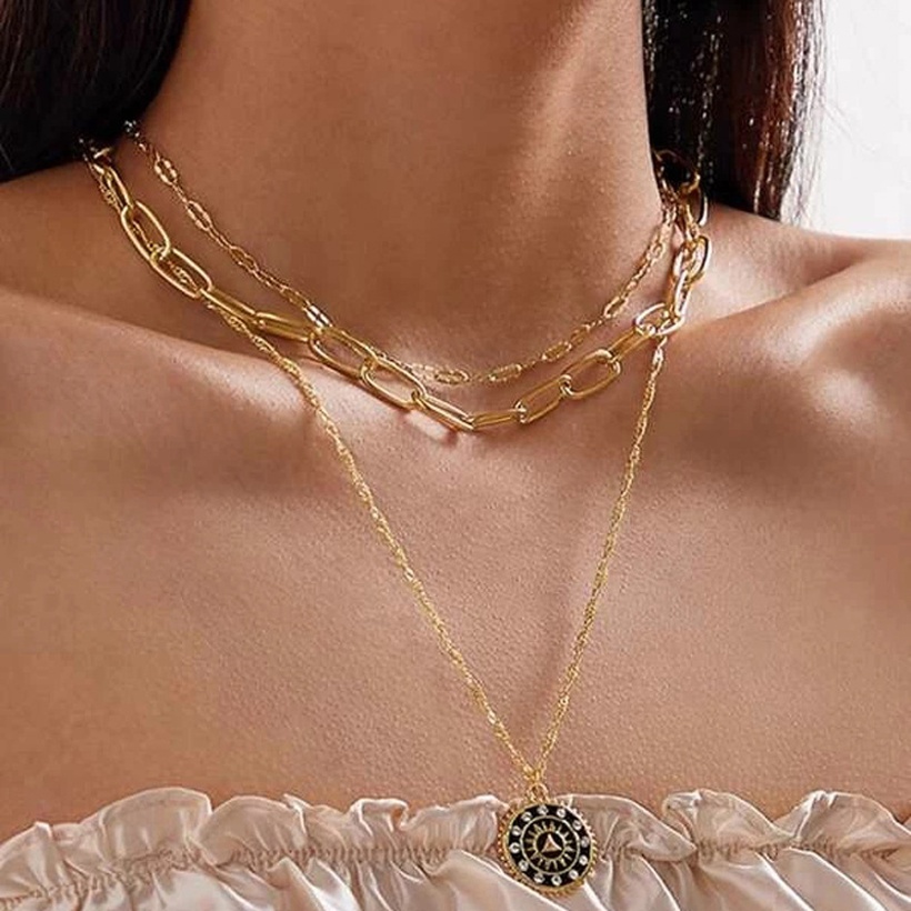 Bijoux Fantaisie Colliers | Mode Nouveau Cratif Diamant Boussole Collier Chane Ovale Multicouche Collier En Gros Nihaojewelry - RY99843