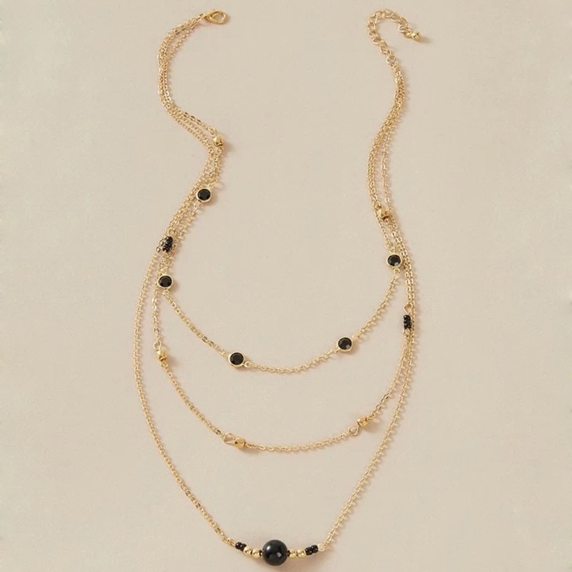 Bijoux Fantaisie Colliers | Nouvelle Mode Noir Perle Collier Cratif Diamantset Chane Riz Perle Multicouche Collier En Gros Nihaojewelry - RY57570