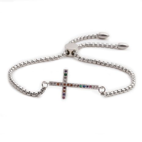 joyería de moda micro-set de cobre blanco circonio cruz pulsera ajustable regalo de San Valentín al por mayor nihaojewelry's discount tags