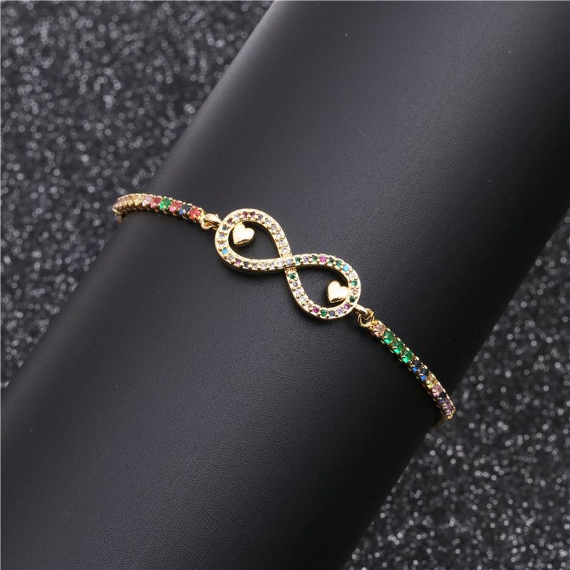 hot sale micro inlaid zircon color infinity heartshaped adjustable bracelet wholesale nihaojewelry