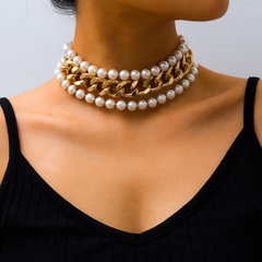 joyería creativa moda exagerada perla de imitación collar de múltiples capas cadena simple al por mayor nihaojewelry