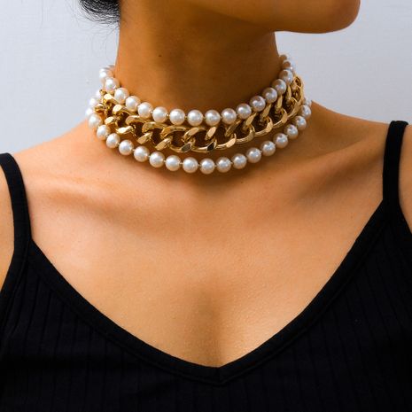 bijoux créatifs mode exagéré imitation perle collier multicouches chaîne simple en gros nihaojewelry's discount tags