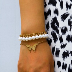 creative jewelry simple imitation pearl jewelry alloy butterfly bracelet wholesale nihaojewelry