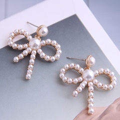 Boutique mode coréenne douce OL bowknot boucles d'oreilles en perles en gros nihaojewelry