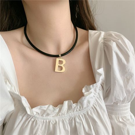 Korea the new black and white leather rope ring B letter pendant choker collar ring earrings wholesale nihaojewelry NHYQ234691's discount tags