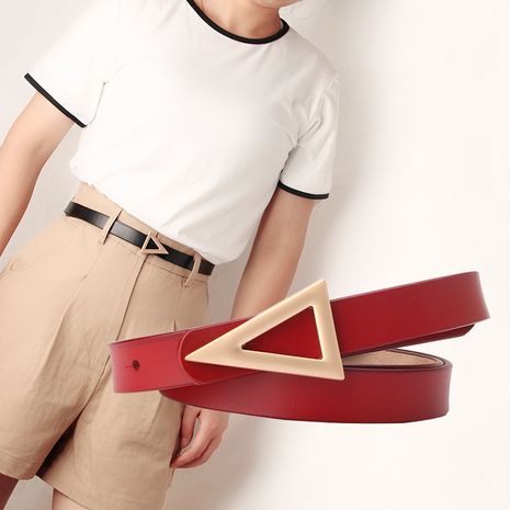ladies leather belt matte triangle snap belt Korean fashion dress decorative belt thin wholesale nihaojewelry's discount tags