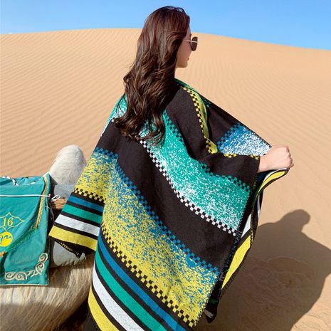 Ethnic style knitted jacket tourist photo cape big shawl female autumn and winter with sunscreen hooded scarf  wholesale's discount tags