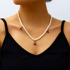 creative jewelry fashion simple pearl necklace small cherry pendant necklace wholesale nihaojewelry