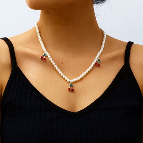 joyería creativa moda simple collar de perlas pequeño collar colgante de cereza al por mayor nihaojewelry's discount tags
